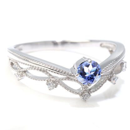 レディース V字 リング ティアラ ミルグレイン 指輪 綺麗 選べる誕生石 プラチナ 18金 10金 シルバー おしゃれ 透かし ミル アンティーク調 ジュエリー (品番 mr-0463)