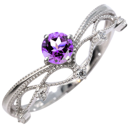 レディース V字 リング ティアラ ミルグレイン 指輪 綺麗 選べる誕生石 プラチナ 18金 10金 シルバー おしゃれ 透かし ミル アンティーク調 ジュエリー (品番 mr-0463)