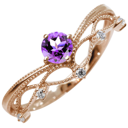 レディース V字 リング ティアラ ミルグレイン 指輪 綺麗 選べる誕生石 プラチナ 18金 10金 シルバー おしゃれ 透かし ミル アンティーク調 ジュエリー (品番 mr-0463)