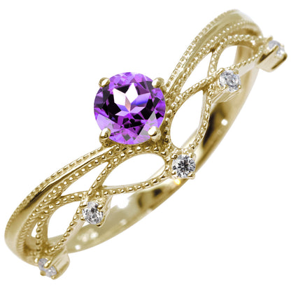 レディース V字 リング ティアラ ミルグレイン 指輪 綺麗 選べる誕生石 プラチナ 18金 10金 シルバー おしゃれ 透かし ミル アンティーク調 ジュエリー (品番 mr-0463)