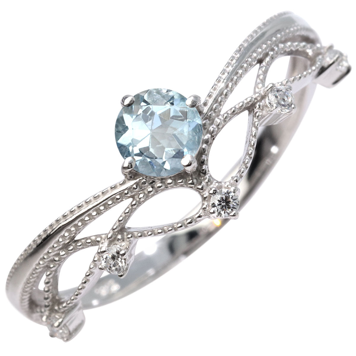 レディース V字 リング ティアラ ミルグレイン 指輪 綺麗 選べる誕生石 プラチナ 18金 10金 シルバー おしゃれ 透かし ミル アンティーク調 ジュエリー (品番 mr-0463)