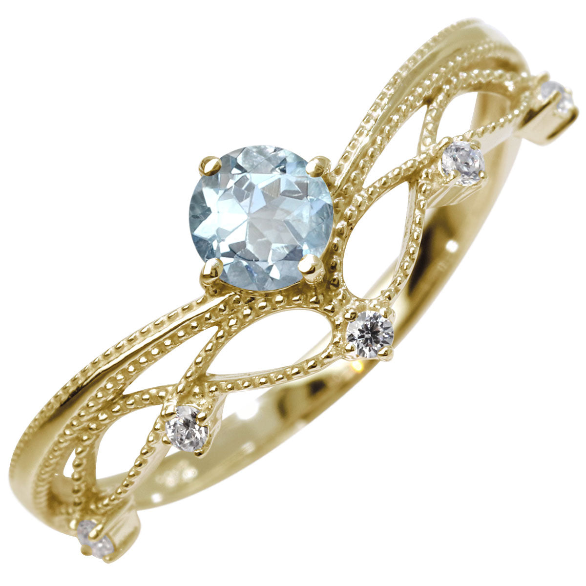 レディース V字 リング ティアラ ミルグレイン 指輪 綺麗 選べる誕生石 プラチナ 18金 10金 シルバー おしゃれ 透かし ミル アンティーク調 ジュエリー (品番 mr-0463)