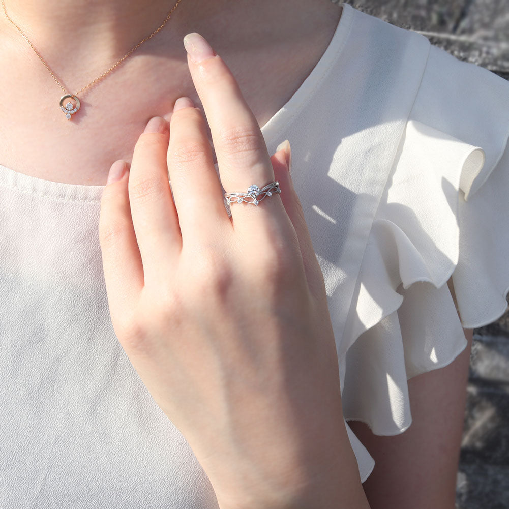 レディース V字 リング ティアラ ミルグレイン 指輪 綺麗 選べる誕生石 プラチナ 18金 10金 シルバー おしゃれ 透かし ミル アンティーク調 ジュエリー (品番 mr-0463)