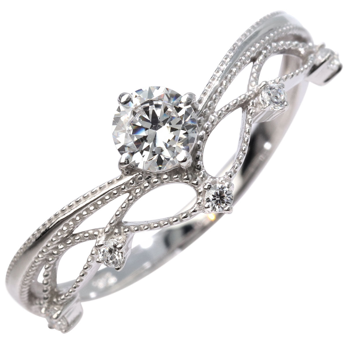 レディース V字 リング ティアラ ミルグレイン 指輪 綺麗 選べる誕生石 プラチナ 18金 10金 シルバー おしゃれ 透かし ミル アンティーク調 ジュエリー (品番 mr-0463)