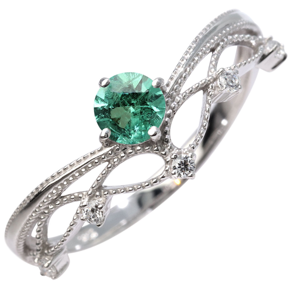 レディース V字 リング ティアラ ミルグレイン 指輪 綺麗 選べる誕生石 プラチナ 18金 10金 シルバー おしゃれ 透かし ミル アンティーク調 ジュエリー (品番 mr-0463)