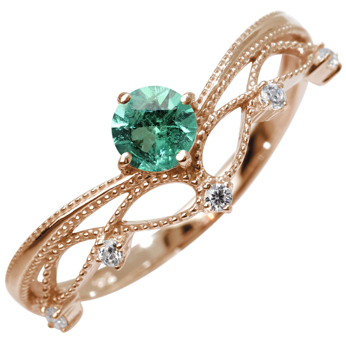 レディース V字 リング ティアラ ミルグレイン 指輪 綺麗 選べる誕生石 プラチナ 18金 10金 シルバー おしゃれ 透かし ミル アンティーク調 ジュエリー (品番 mr-0463)