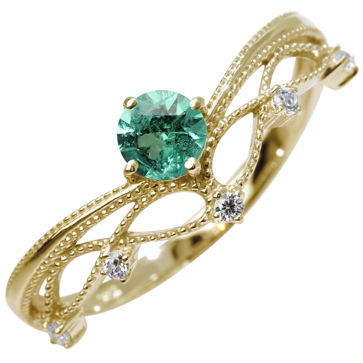 レディース V字 リング ティアラ ミルグレイン 指輪 綺麗 選べる誕生石 プラチナ 18金 10金 シルバー おしゃれ 透かし ミル アンティーク調 ジュエリー (品番 mr-0463)