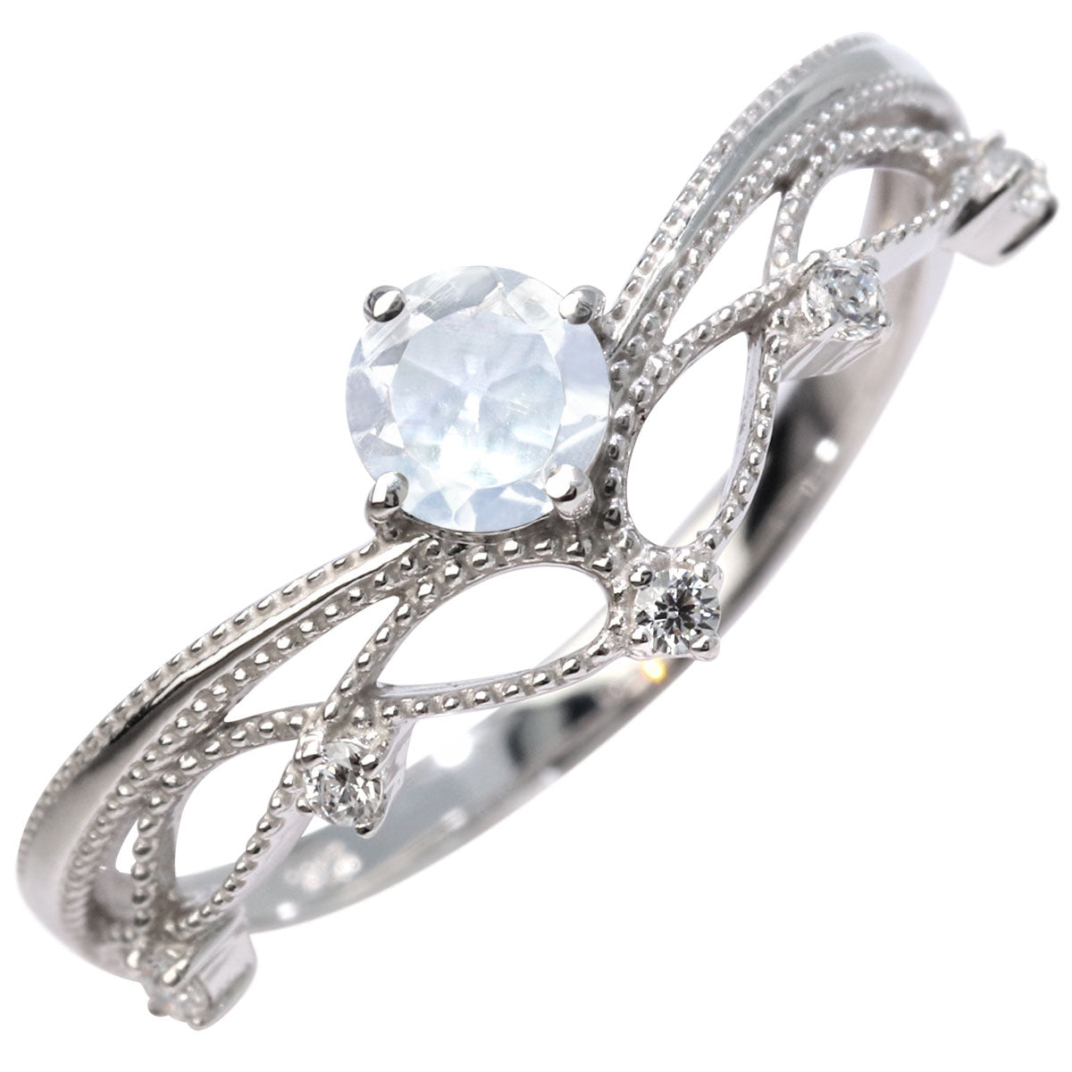 レディース V字 リング ティアラ ミルグレイン 指輪 綺麗 選べる誕生石 プラチナ 18金 10金 シルバー おしゃれ 透かし ミル アンティーク調 ジュエリー (品番 mr-0463)