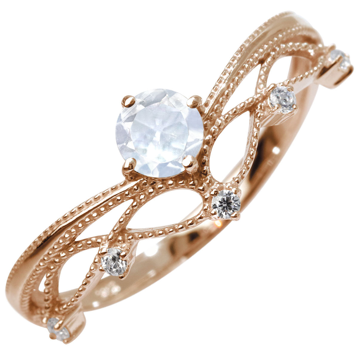 レディース V字 リング ティアラ ミルグレイン 指輪 綺麗 選べる誕生石 プラチナ 18金 10金 シルバー おしゃれ 透かし ミル アンティーク調 ジュエリー (品番 mr-0463)