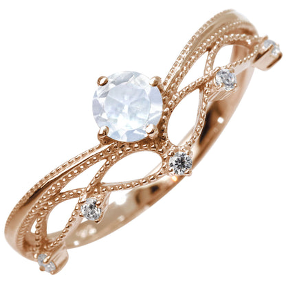 レディース V字 リング ティアラ ミルグレイン 指輪 綺麗 選べる誕生石 プラチナ 18金 10金 シルバー おしゃれ 透かし ミル アンティーク調 ジュエリー (品番 mr-0463)