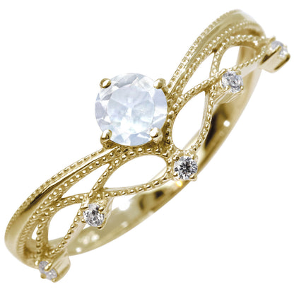 レディース V字 リング ティアラ ミルグレイン 指輪 綺麗 選べる誕生石 プラチナ 18金 10金 シルバー おしゃれ 透かし ミル アンティーク調 ジュエリー (品番 mr-0463)