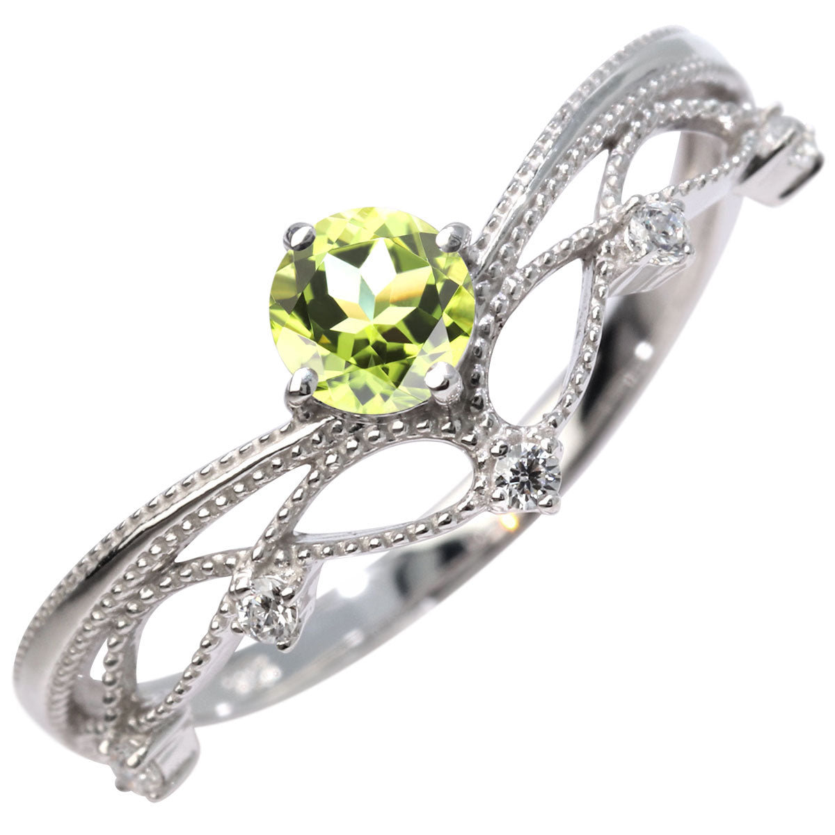 レディース V字 リング ティアラ ミルグレイン 指輪 綺麗 選べる誕生石 プラチナ 18金 10金 シルバー おしゃれ 透かし ミル アンティーク調 ジュエリー (品番 mr-0463)