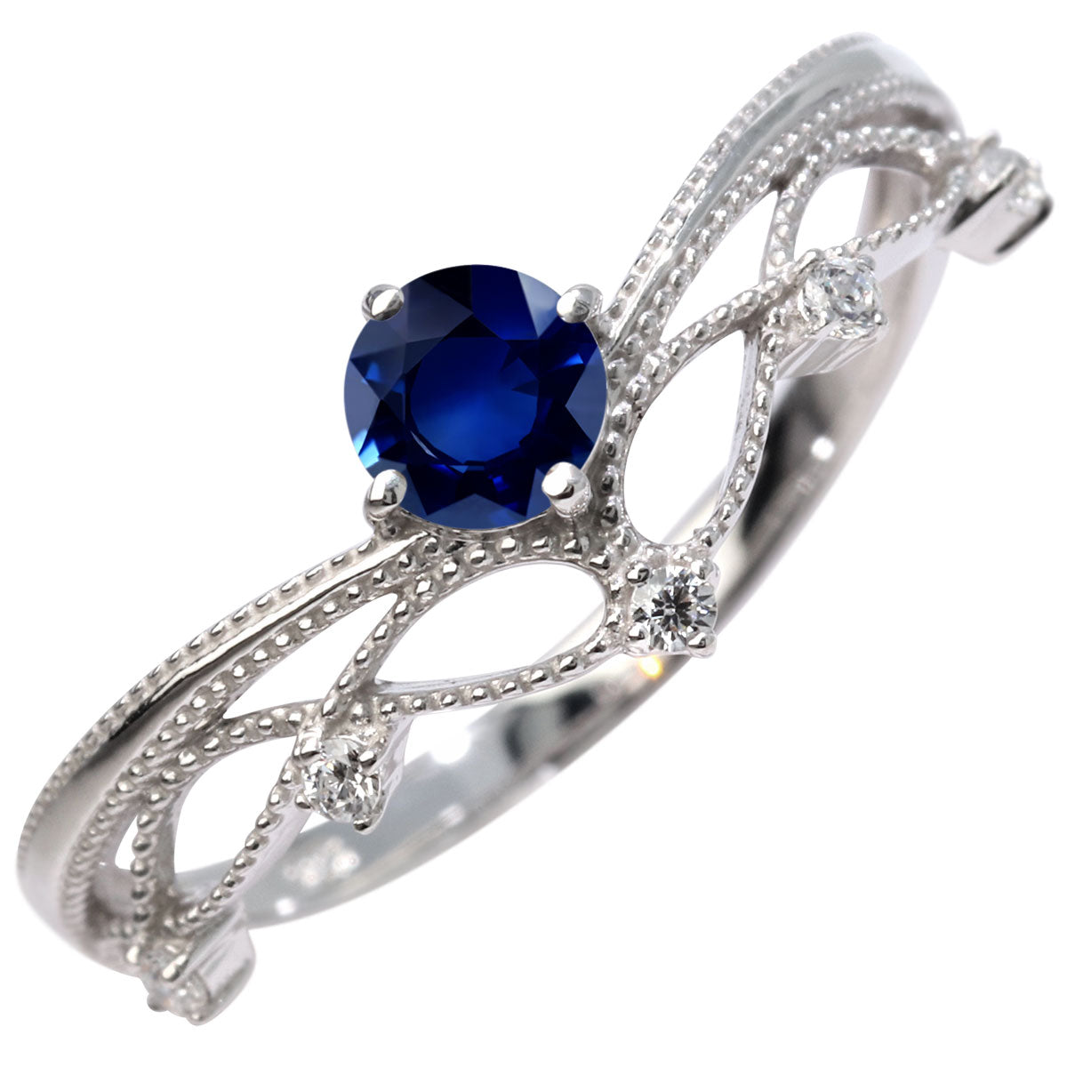 レディース V字 リング ティアラ ミルグレイン 指輪 綺麗 選べる誕生石 プラチナ 18金 10金 シルバー おしゃれ 透かし ミル アンティーク調 ジュエリー (品番 mr-0463)