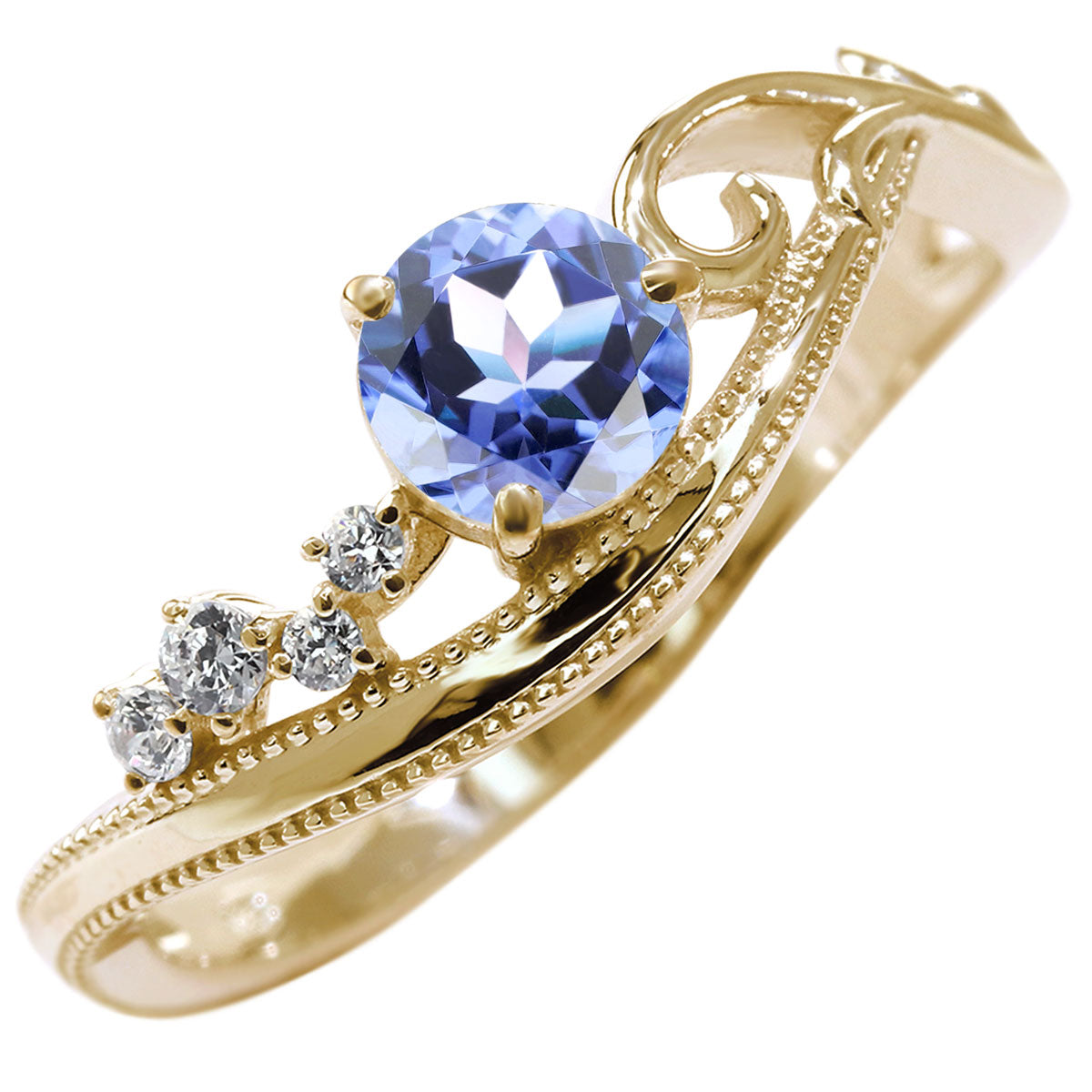 レディース リング ウェーブデザイン 指輪 唐草 選べる誕生石 5mm カラー 金種 シルバー 10金 18金 プラチナ 曲線 ミルグレイン 女子会 パーティー (品番 mr-0464)