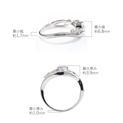 プラチナ ダイヤモンド リング 婚約指輪 鑑定書付き 0.5ct 指輪 K18 Pt900 ウェーブ 曲線 透かし アラベスク ミルグレイン 結婚記念日 高品質 贈り物 (品番 mr-0464-4-cgl-2)