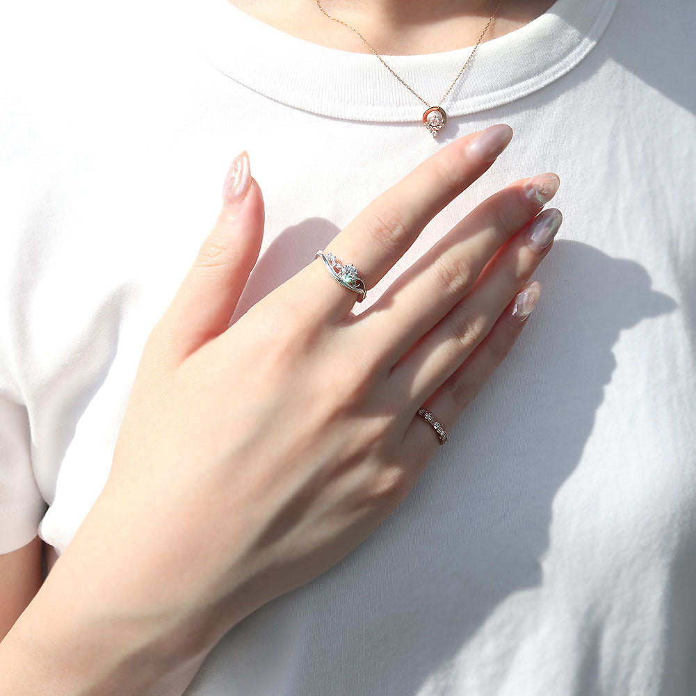 プラチナ ダイヤモンド リング 婚約指輪 鑑定書付き 0.5ct 指輪 K18 Pt900 ウェーブ 曲線 透かし アラベスク ミルグレイン 結婚記念日 高品質 贈り物 (品番 mr-0464-4-cgl-2)