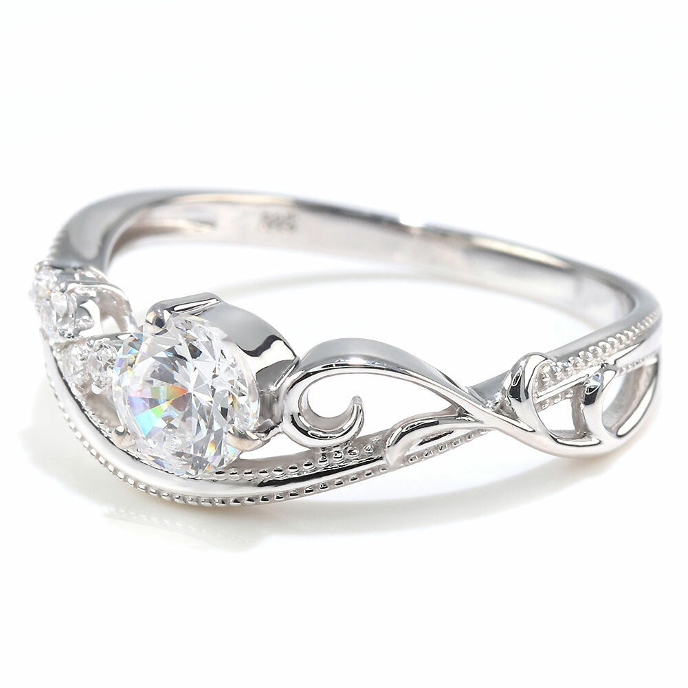 プラチナ ダイヤモンド リング 婚約指輪 鑑定書付き 0.5ct 指輪 K18 Pt900 ウェーブ 曲線 透かし アラベスク ミルグレイン 結婚記念日 高品質 贈り物 (品番 mr-0464-4-cgl-2)