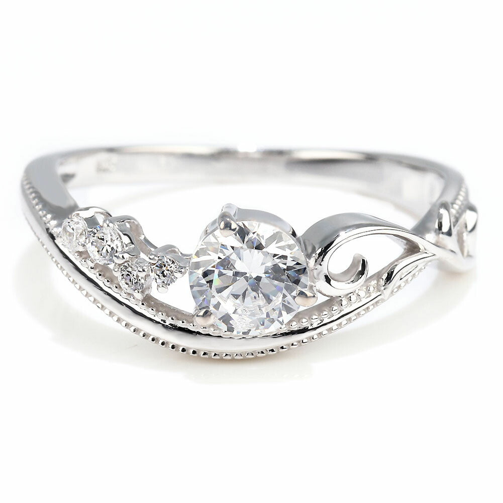 プラチナ ダイヤモンド リング 婚約指輪 鑑定書付き 0.5ct 指輪 K18 Pt900 ウェーブ 曲線 透かし アラベスク ミルグレイン 結婚記念日 高品質 贈り物 (品番 mr-0464-4-cgl-2)