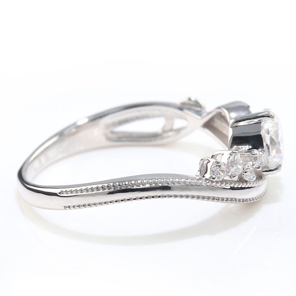 プラチナ ダイヤモンド リング 婚約指輪 鑑定書付き 0.5ct 指輪 K18 Pt900 ウェーブ 曲線 透かし アラベスク ミルグレイン 結婚記念日 高品質 贈り物 (品番 mr-0464-4-cgl-2)