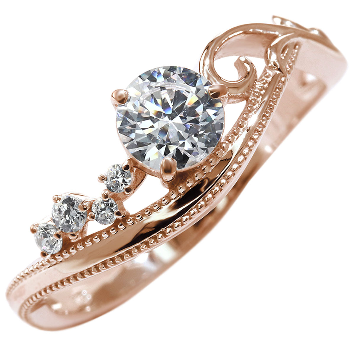 プラチナ ダイヤモンド リング 婚約指輪 鑑定書付き 0.5ct 指輪 K18 Pt900 ウェーブ 曲線 透かし アラベスク ミルグレイン 結婚記念日 高品質 贈り物 (品番 mr-0464-4-cgl-2)