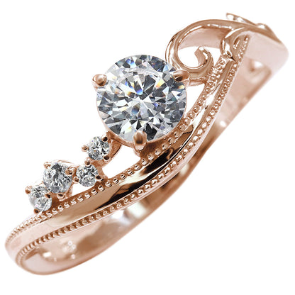 プラチナ ダイヤモンド リング 婚約指輪 鑑定書付き 0.5ct 指輪 K18 Pt900 ウェーブ 曲線 透かし アラベスク ミルグレイン 結婚記念日 高品質 贈り物 (品番 mr-0464-4-cgl-2)