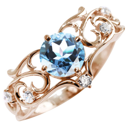 リング 誕生石 レディース 指輪 唐草 透かし 天然石 大粒 大ぶり おしゃれ 普段使い 自分用 ご褒美 大人 sv925 K10 K18 Pt900 記念日 ギフト 女性 輝き (品番 mr-0477)