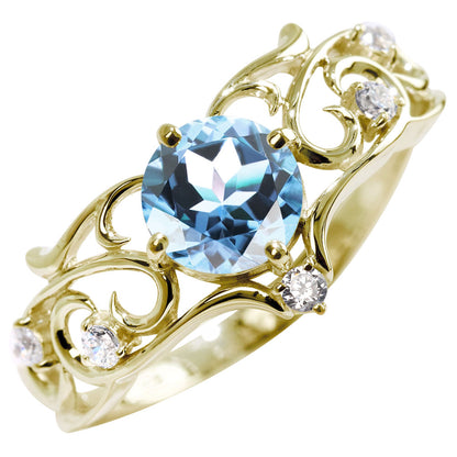 リング 誕生石 レディース 指輪 唐草 透かし 天然石 大粒 大ぶり おしゃれ 普段使い 自分用 ご褒美 大人 sv925 K10 K18 Pt900 記念日 ギフト 女性 輝き (品番 mr-0477)