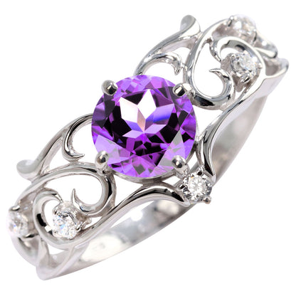 リング 誕生石 レディース 指輪 唐草 透かし 天然石 大粒 大ぶり おしゃれ 普段使い 自分用 ご褒美 大人 sv925 K10 K18 Pt900 記念日 ギフト 女性 輝き (品番 mr-0477)