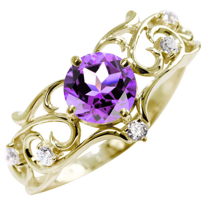 リング 誕生石 レディース 指輪 唐草 透かし 天然石 大粒 大ぶり おしゃれ 普段使い 自分用 ご褒美 大人 sv925 K10 K18 Pt900 記念日 ギフト 女性 輝き (品番 mr-0477)