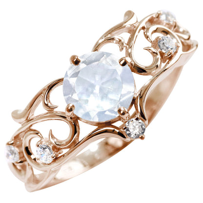 リング 誕生石 レディース 指輪 唐草 透かし 天然石 大粒 大ぶり おしゃれ 普段使い 自分用 ご褒美 大人 sv925 K10 K18 Pt900 記念日 ギフト 女性 輝き (品番 mr-0477)