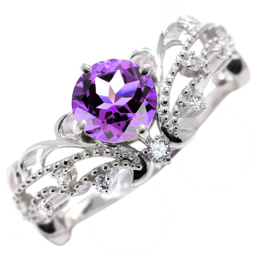 シルバーリング レディース 誕生石 指輪 ティアラ ミル打ち 唐草 V字 透かし SV925 K10 K18 Pt900 自分用 ご褒美 大人女子 パーティー 結婚式 おしゃれ (品番 mr-0479)