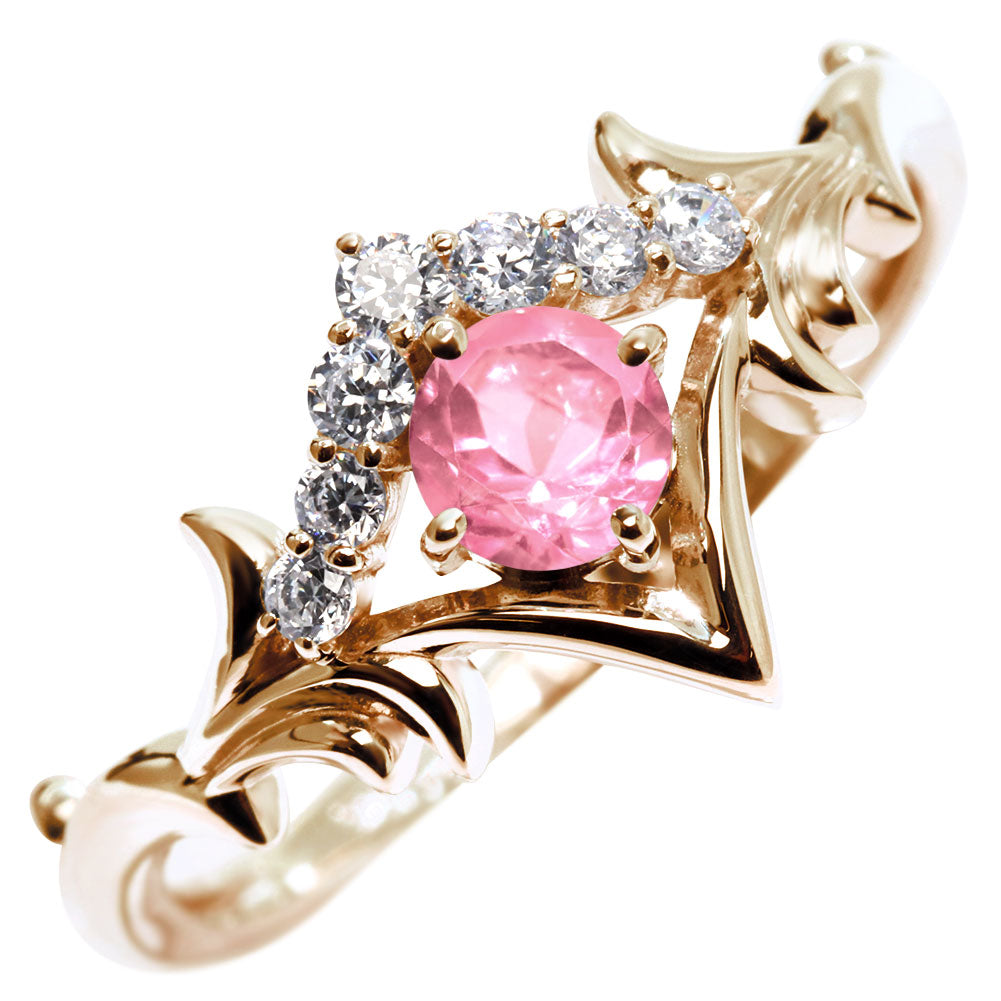 誕生石 リング レディース ティアラ 指輪 10金 18金 プラチナ シルバー 選べる 天然石 4mm 女性 大人 高級 リーフ 華やか ゴージャス (品番 mr-0481)