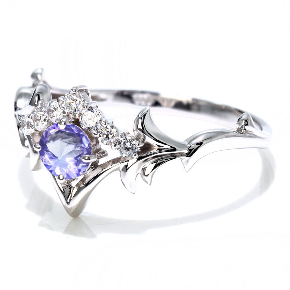 誕生石 リング レディース ティアラ 指輪 10金 18金 プラチナ シルバー 選べる 天然石 4mm 女性 大人 高級 リーフ 華やか ゴージャス (品番 mr-0481)