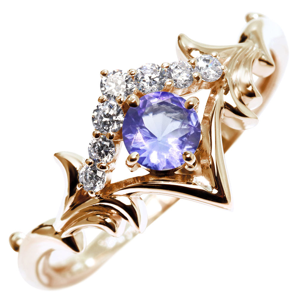 誕生石 リング レディース ティアラ 指輪 10金 18金 プラチナ シルバー 選べる 天然石 4mm 女性 大人 高級 王冠 リーフ 華やか ゴージャス (品番 mr-0481)