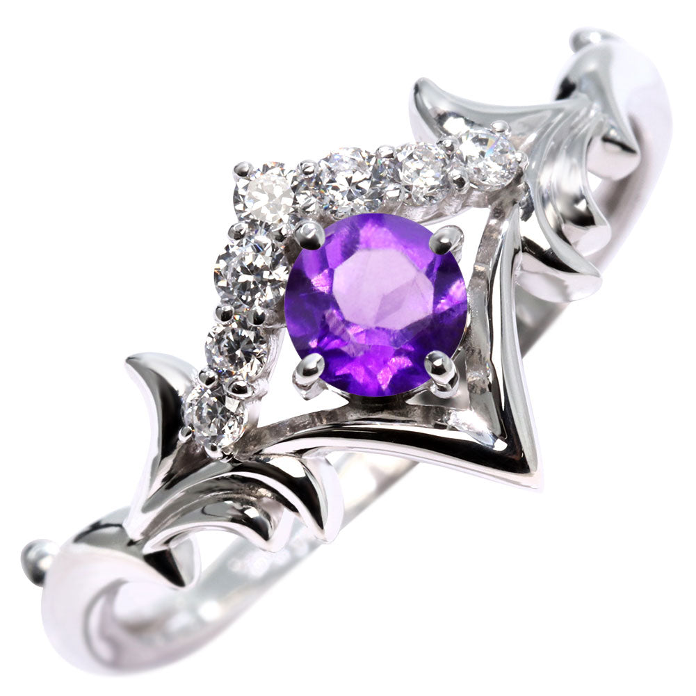 誕生石 リング レディース ティアラ 指輪 10金 18金 プラチナ シルバー 選べる 天然石 4mm 女性 大人 高級 王冠 リーフ 華やか ゴージャス (品番 mr-0481)