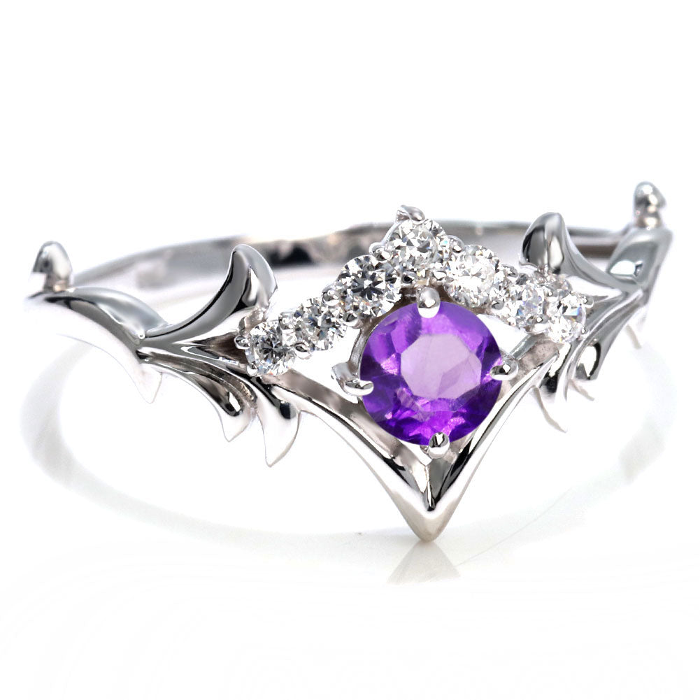 誕生石 リング レディース ティアラ 指輪 10金 18金 プラチナ シルバー 選べる 天然石 4mm 女性 大人 高級 リーフ 華やか ゴージャス (品番 mr-0481)