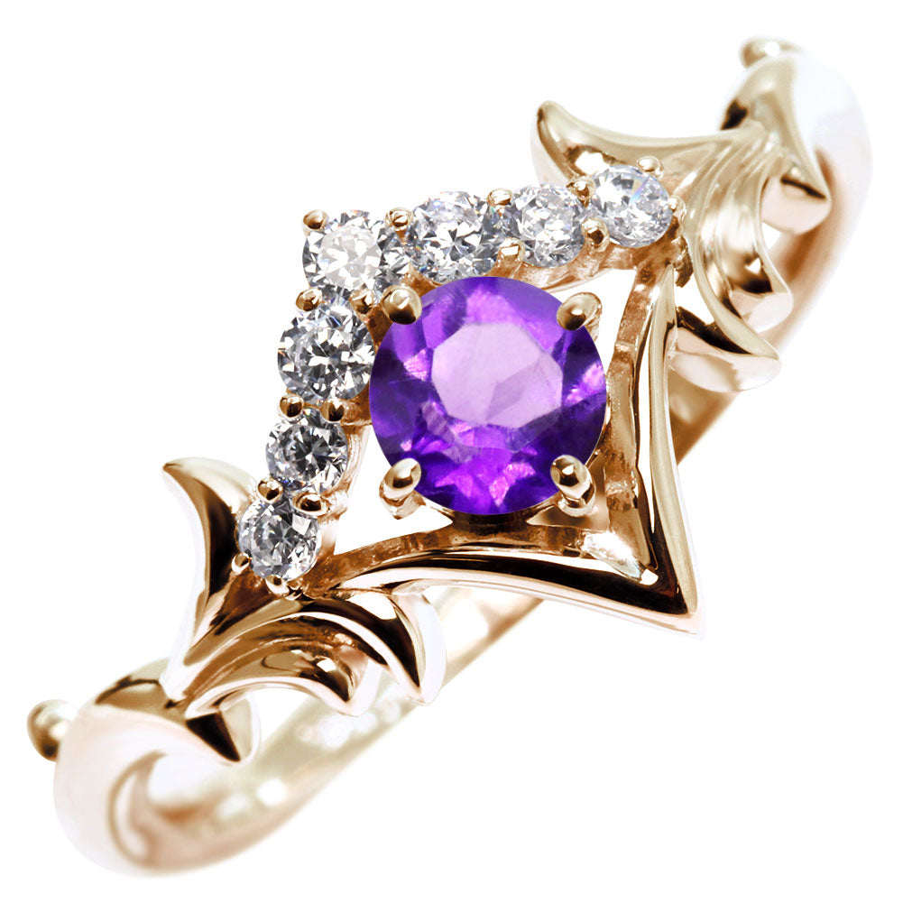 誕生石 リング レディース ティアラ 指輪 10金 18金 プラチナ シルバー 選べる 天然石 4mm 女性 大人 高級 王冠 リーフ 華やか ゴージャス (品番 mr-0481)