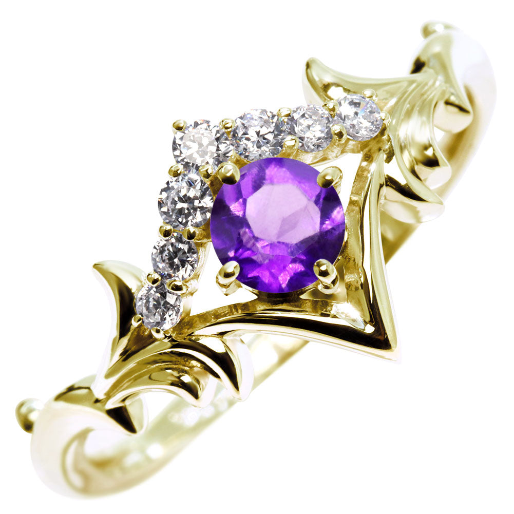 誕生石 リング レディース ティアラ 指輪 10金 18金 プラチナ シルバー 選べる 天然石 4mm 女性 大人 高級 王冠 リーフ 華やか ゴージャス (品番 mr-0481)