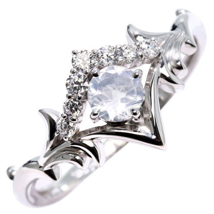 誕生石 リング レディース ティアラ 指輪 10金 18金 プラチナ シルバー 選べる 天然石 4mm 女性 大人 高級 王冠 リーフ 華やか ゴージャス (品番 mr-0481)