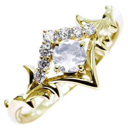 誕生石 リング レディース ティアラ 指輪 10金 18金 プラチナ シルバー 選べる 天然石 4mm 女性 大人 高級 王冠 リーフ 華やか ゴージャス (品番 mr-0481)