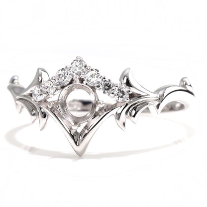 空枠 指輪 簡単 セミオーダー 4ｍｍ リング枠 王冠 レディース リング K18 K10 Pt900 SV925 上品 優雅  ティアラ クラウン 月桂樹 冠 母の日 (品番 mr-0481-kw)