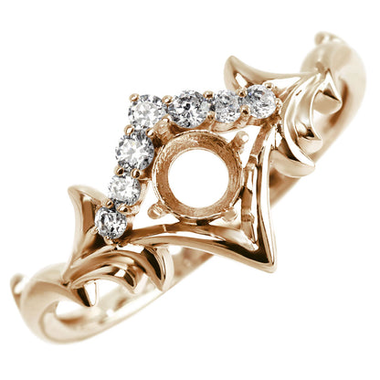 空枠 指輪 簡単 セミオーダー 4ｍｍ リング枠 王冠 レディース リング K18 K10 Pt900 SV925 上品 優雅  ティアラ クラウン 月桂樹 冠 母の日 (品番 mr-0481-kw)