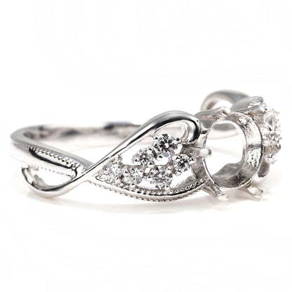 セミオーダー レディース 指輪 空枠 6mm 大粒 大ぶり リング sv925 K10 K18 Pt900 バブル ハート ミルグレイン ルース カスタム (品番 mr-0482-kw)