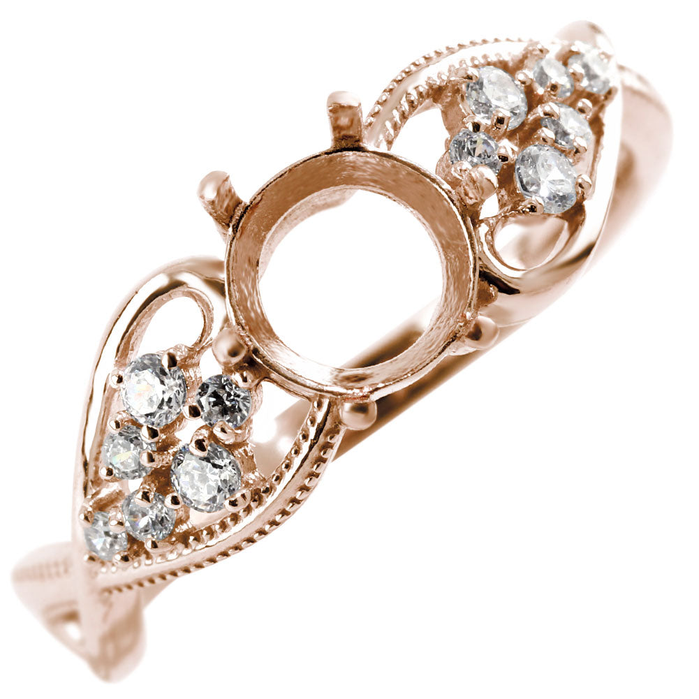 セミオーダー レディース 指輪 空枠 6mm 大粒 大ぶり リング sv925 K10 K18 Pt900 バブル ハート ミルグレイン ルース カスタム (品番 mr-0482-kw)