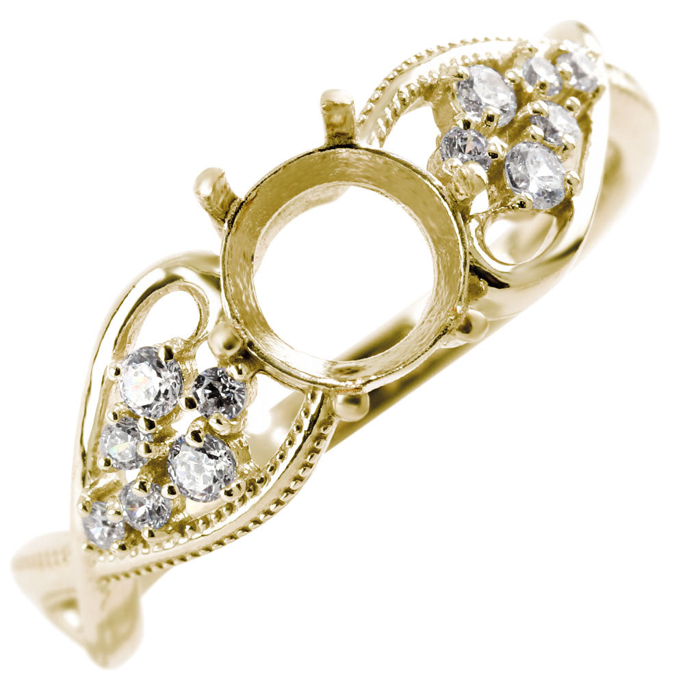 セミオーダー レディース 指輪 空枠 6mm 大粒 大ぶり リング sv925 K10 K18 Pt900 バブル ハート ミルグレイン ルース カスタム (品番 mr-0482-kw)