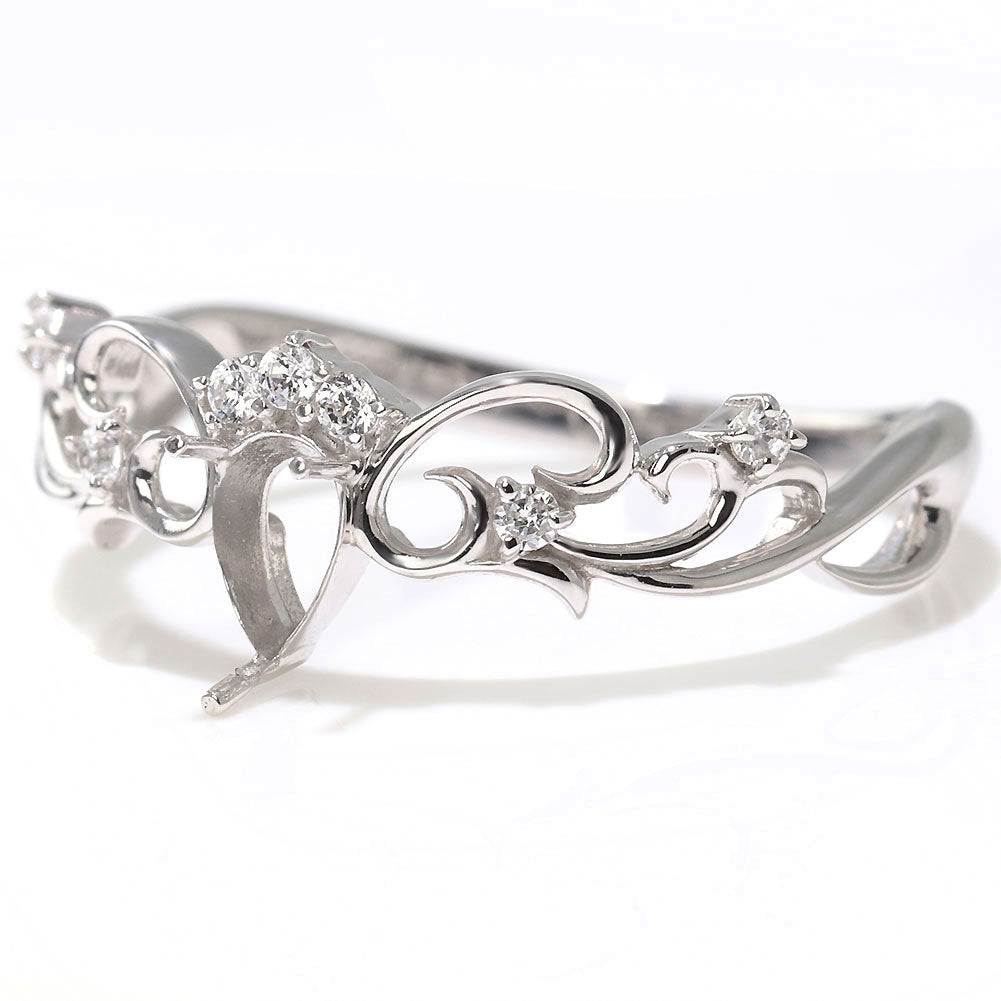 プリンセス リング 空枠 姫リング 指輪 可愛い ペアシェイプ 3×5mm アラベスク 甘め 上品 ティアラ 曲線 フェアリーテイル 簡単 セミオーダー (品番 mr-0483-kw)