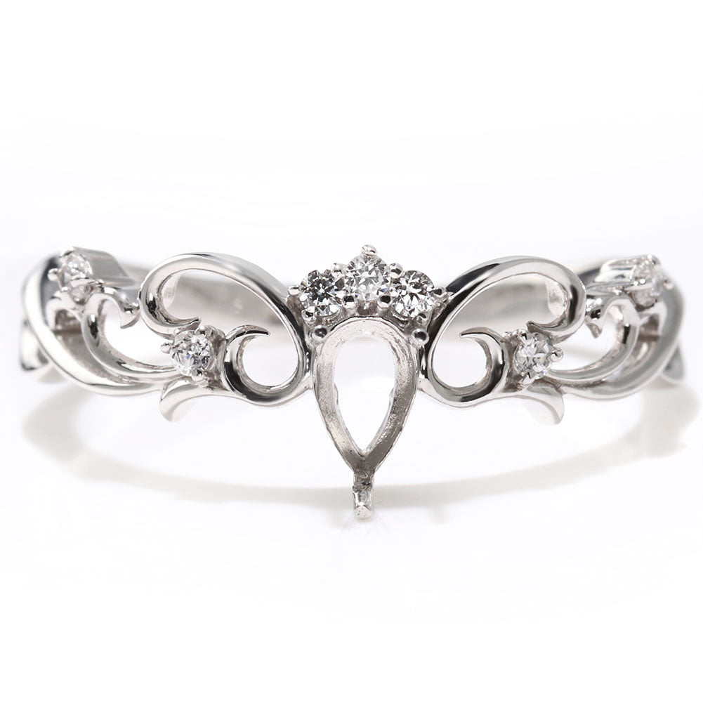 プリンセス リング 空枠 姫リング 指輪 可愛い ペアシェイプ 3×5mm アラベスク 甘め 上品 ティアラ 曲線 フェアリーテイル 簡単 セミオーダー (品番 mr-0483-kw)