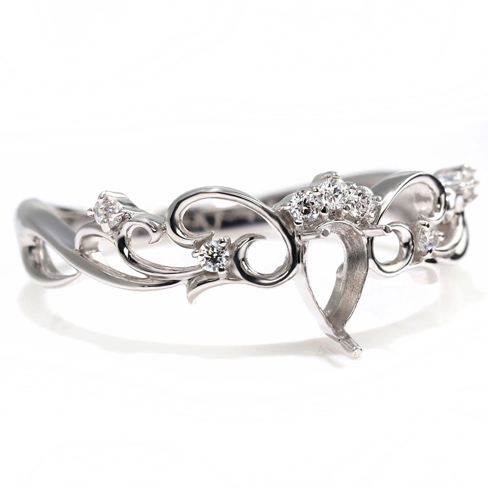 プリンセス リング 空枠 姫リング 指輪 可愛い ペアシェイプ 3×5mm アラベスク 甘め 上品 ティアラ 曲線 フェアリーテイル 簡単 セミオーダー (品番 mr-0483-kw)