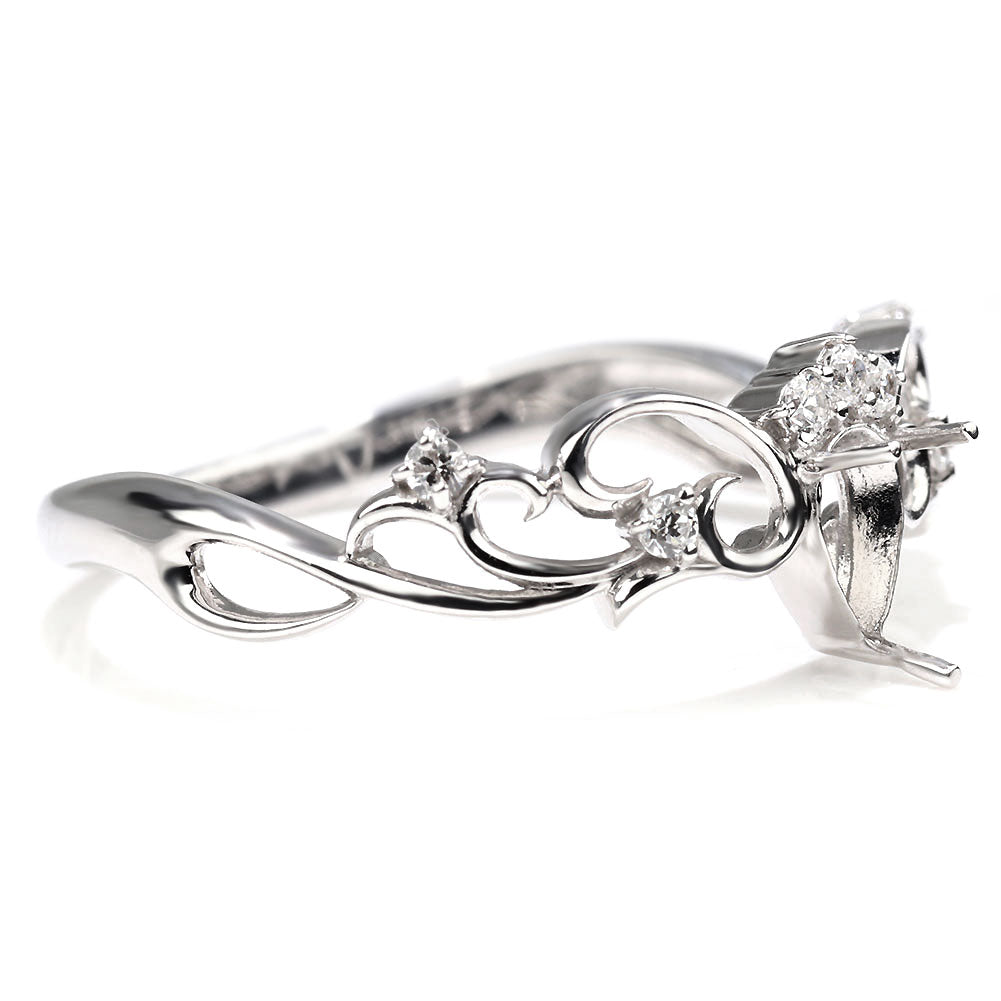 プリンセス リング 空枠 姫リング 指輪 可愛い ペアシェイプ 3×5mm アラベスク 甘め 上品 ティアラ 曲線 フェアリーテイル 簡単 セミオーダー (品番 mr-0483-kw)