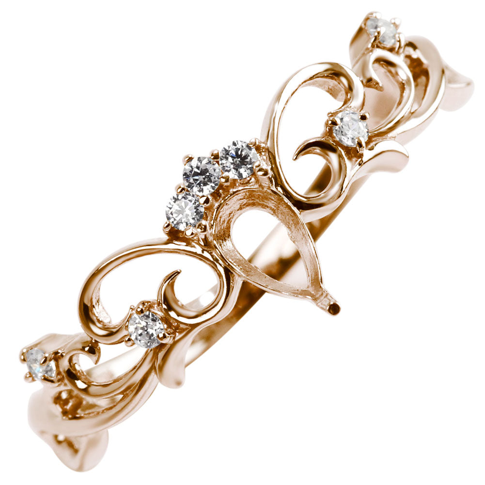 プリンセス リング 空枠 姫リング 指輪 可愛い ペアシェイプ 3×5mm アラベスク 甘め 上品 ティアラ 曲線 フェアリーテイル 簡単 セミオーダー (品番 mr-0483-kw)